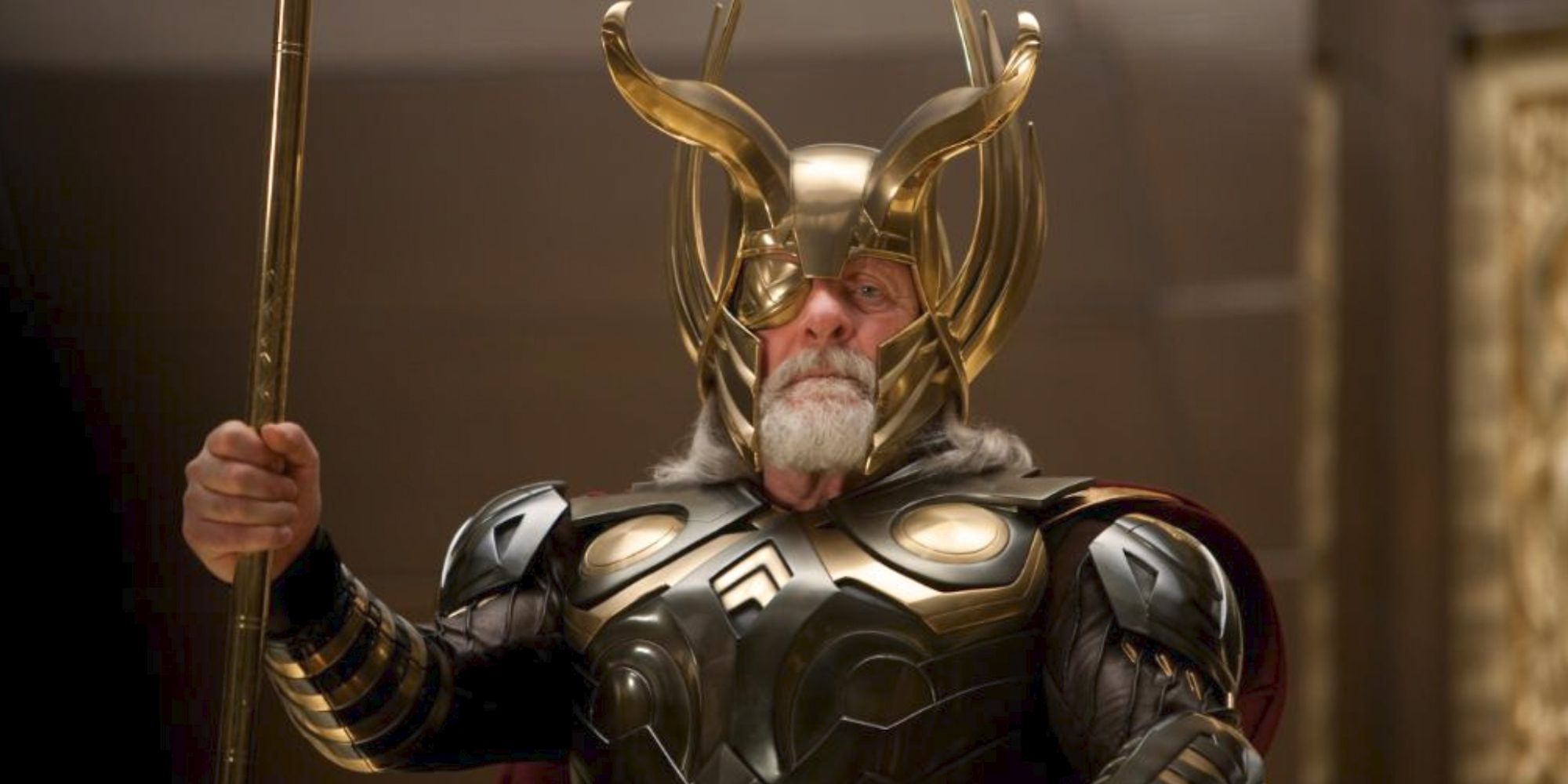 Thor in full armor looking solemn in Thor