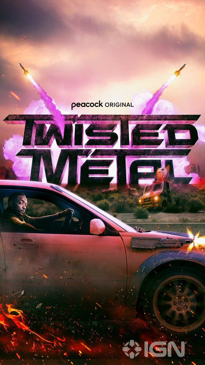 Anthony Mackie driving a car on the poster for Twisted Metal