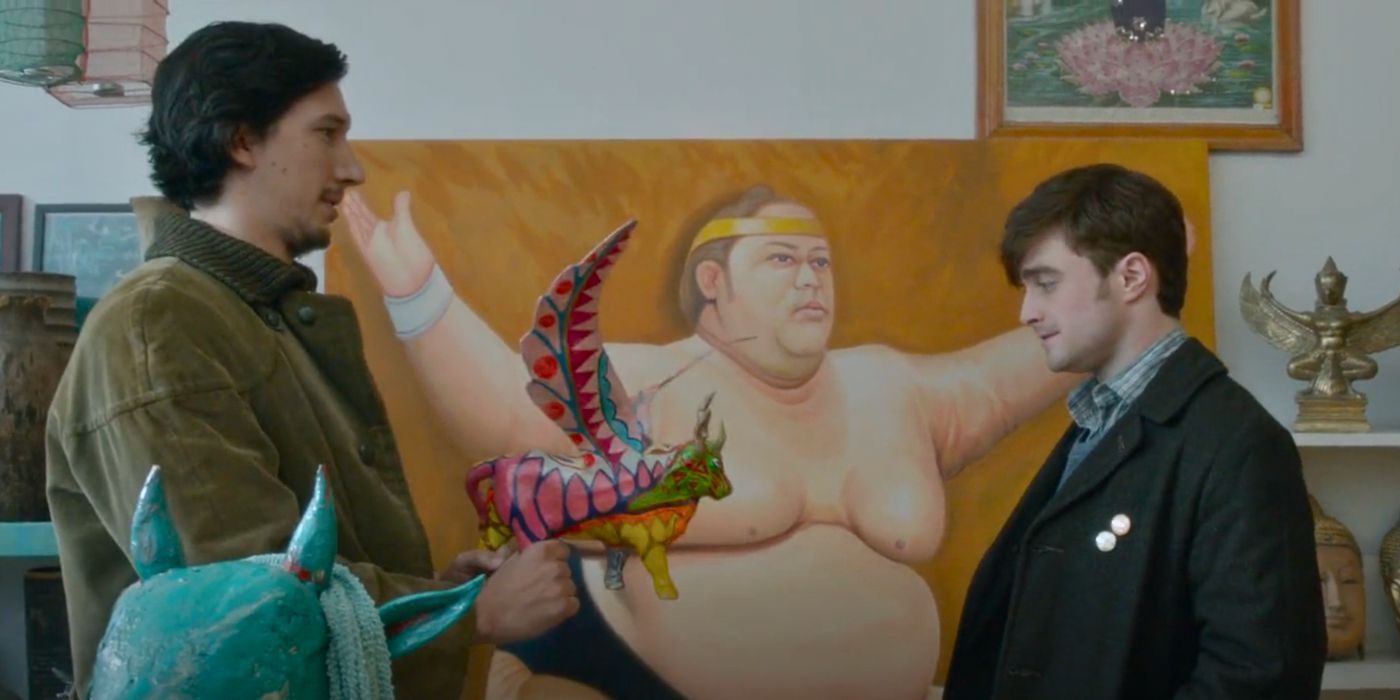Adam Driver shows Daniel Radcliffe a weird sculpture in The F Word (What If)