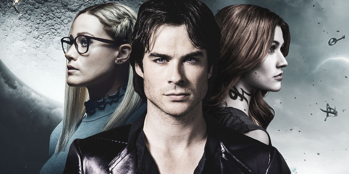 A custom image of Ian Somerhalder in Vampire Diaries, Olivia Taylor Dudley in The Magicians, and Katherine McNamara in Shadowhunters