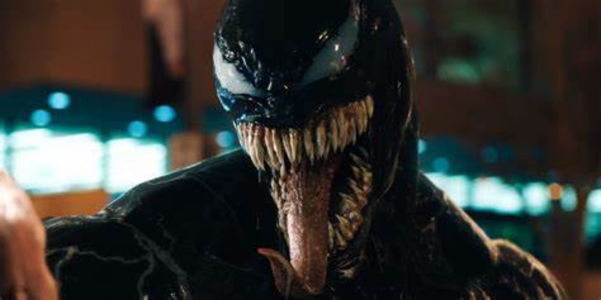 Venom's tongue lolls out