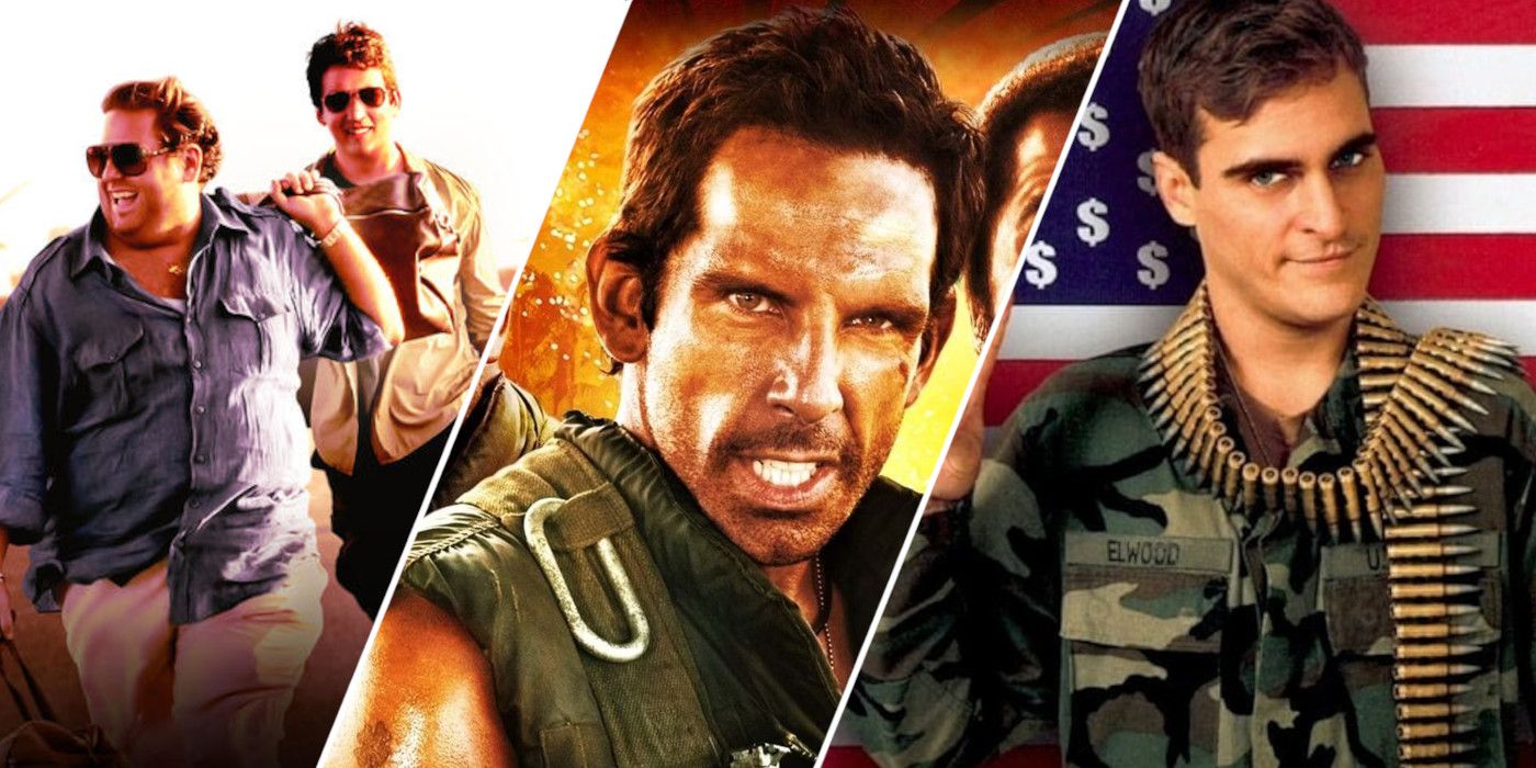 Split image showing characters from War Dogs, Tropic Thunder, and Buffalo Soldiers