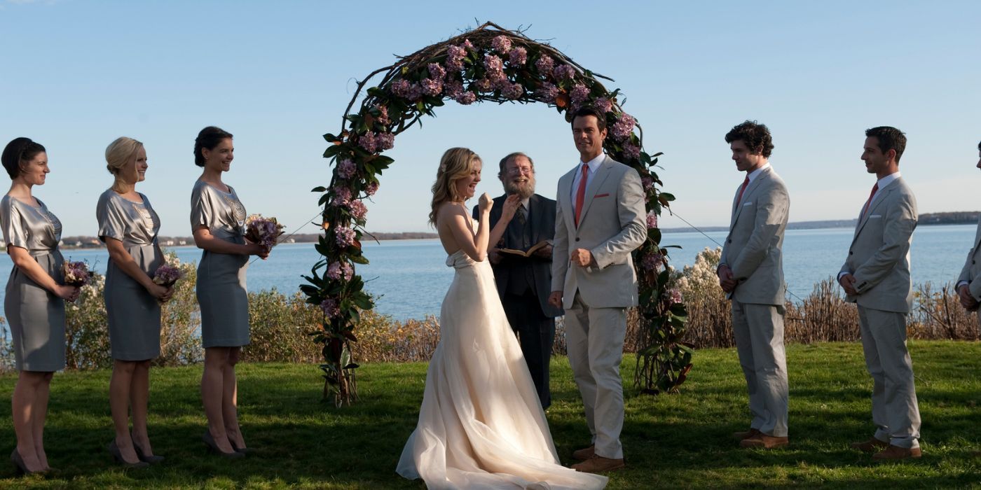 Anna Paquin and Josh Duhamel stand at the altar in The Romantics