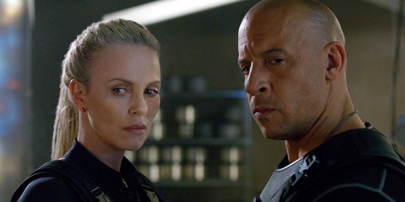 Charlize Theron and Vin Diesel as Cipher and Dom