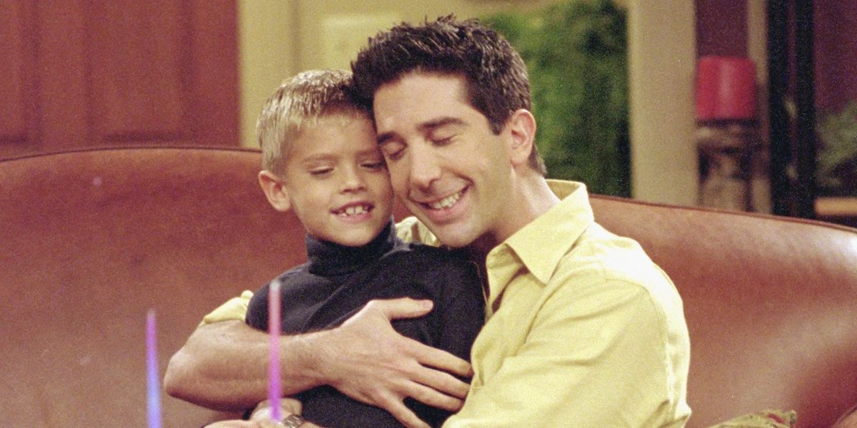 Ben (Cole Sprouse) and Ross Geller (David Schwimmer) share a father-son moment in 'Friends'