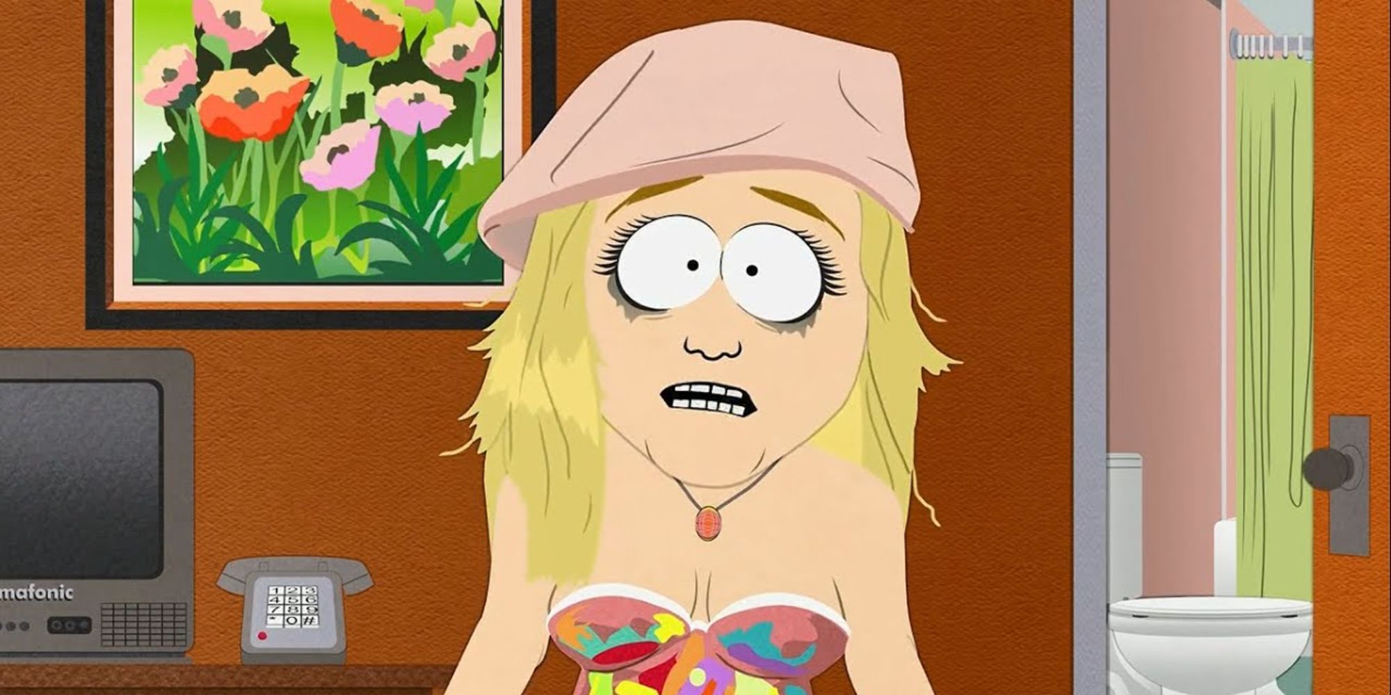 Britney Spears standing in a hotel room in South Park