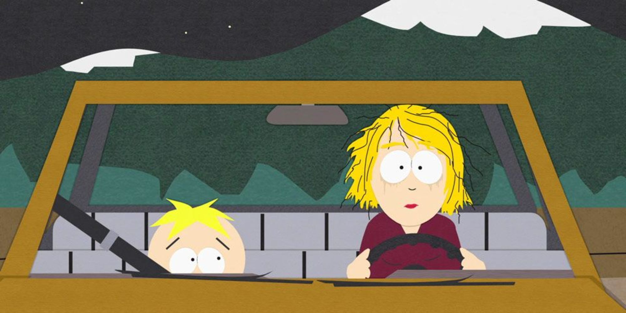 Butters and his mother drive to a lake in Butters' Very Own Episode (South Park)