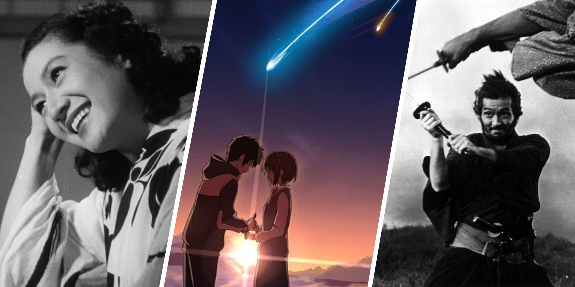 Collage with images from 'Late Spring', 'Your Name', and 'Harakiri'