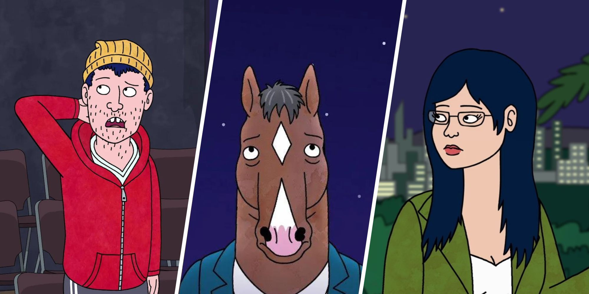Collage with images of Todd, BoJack, and Diane from 'BoJack Horseman'