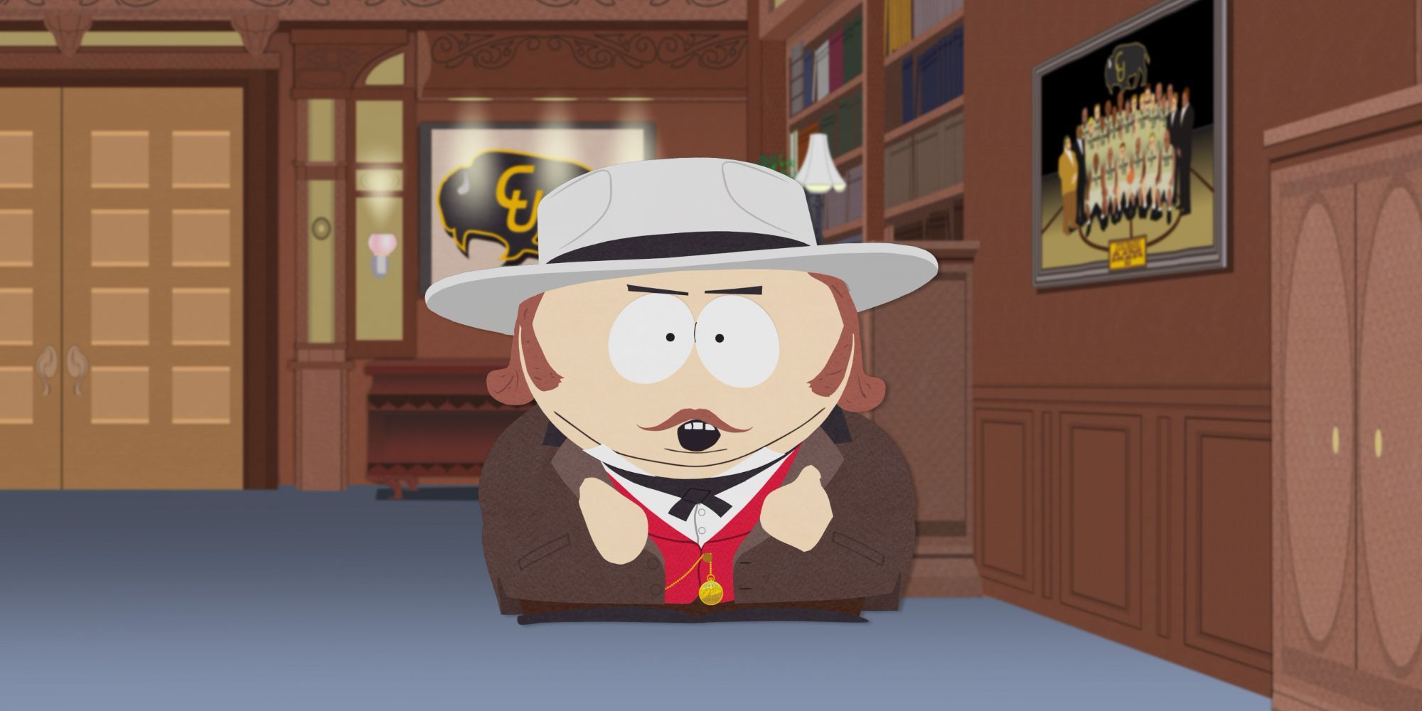 Cartman dresses as a southern dandy in South Park