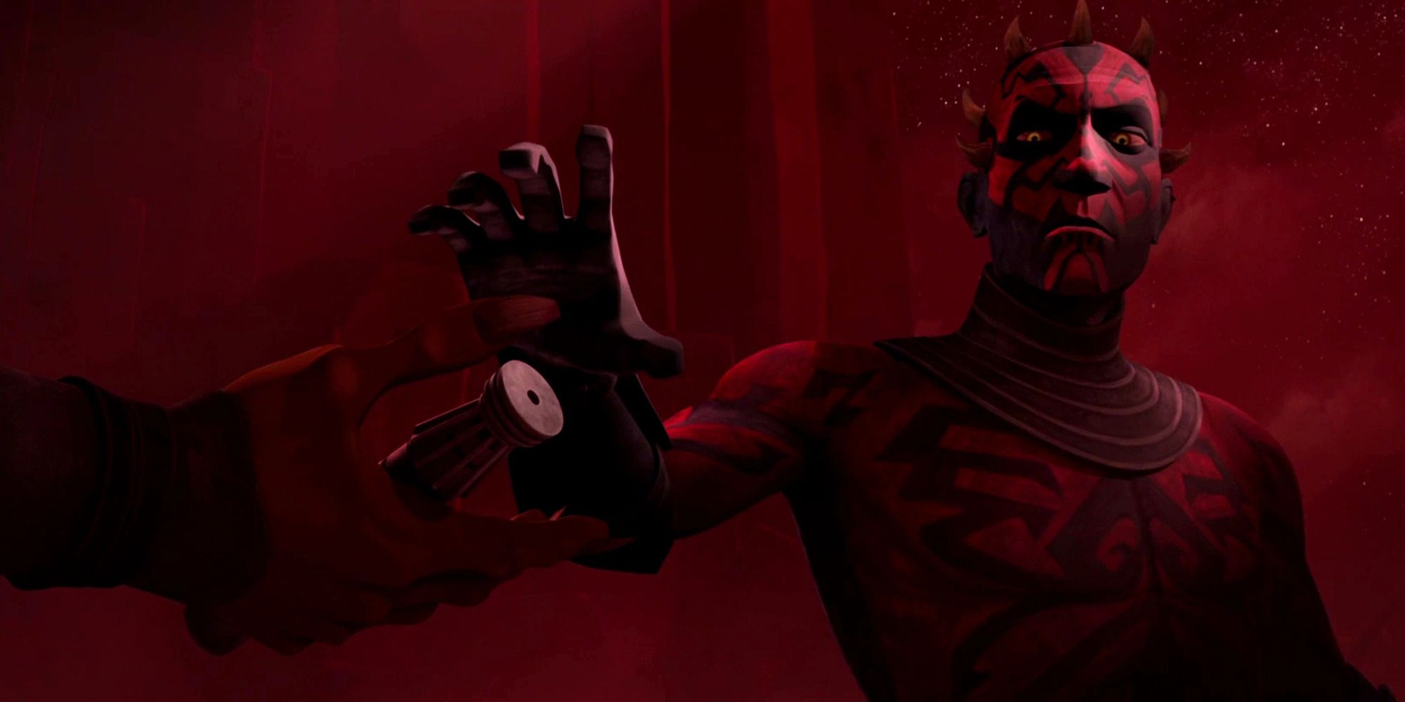 Darth Maul being offered a lightsaber in 'The Clone Wars' season 4