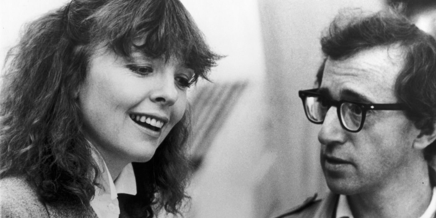 Diane Keaton and Woody Allen as Mary and Isaac laughing in Manhattan
