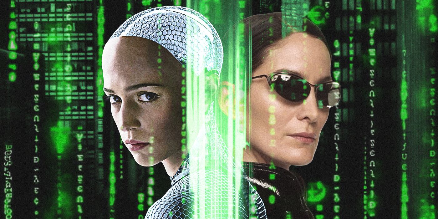 Alicia Vikander in Ex Machina and Carrie Anne Moss as Trinity in The Matrix