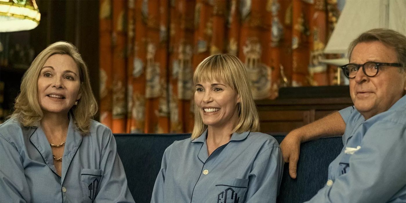 Kim Cattrall, Leslie Bibb and David Rasche wear matching outfits in About My Father