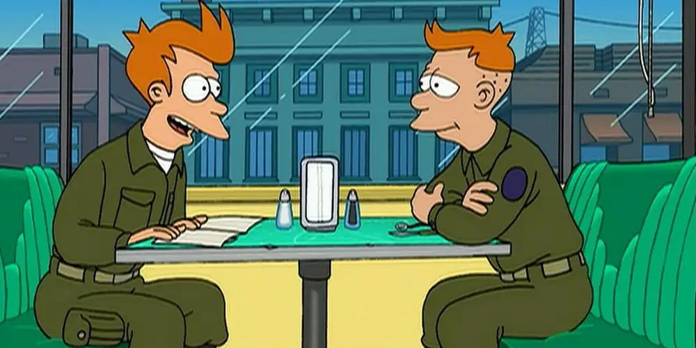 Philip Fry meets with his grandfather, Enos
