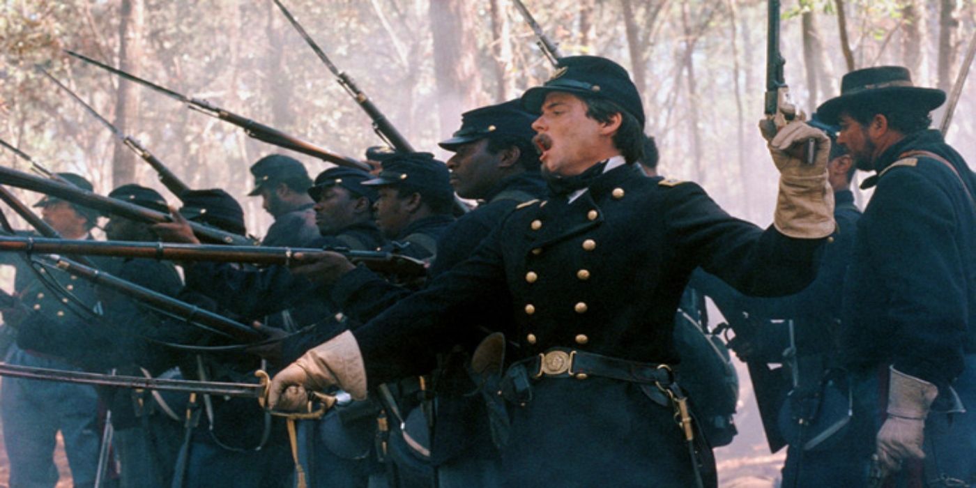 A group of soldiers firing guns in Glory