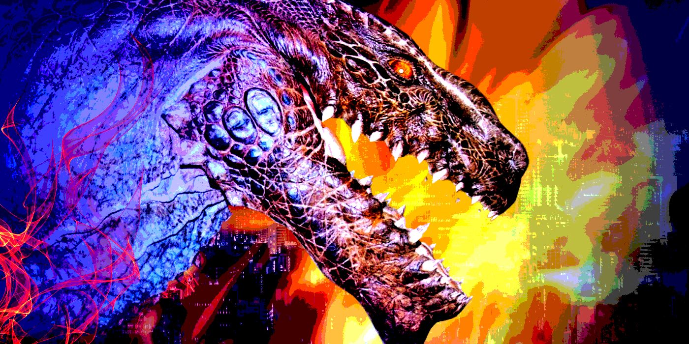 Custom image of Godzilla against a fiery background