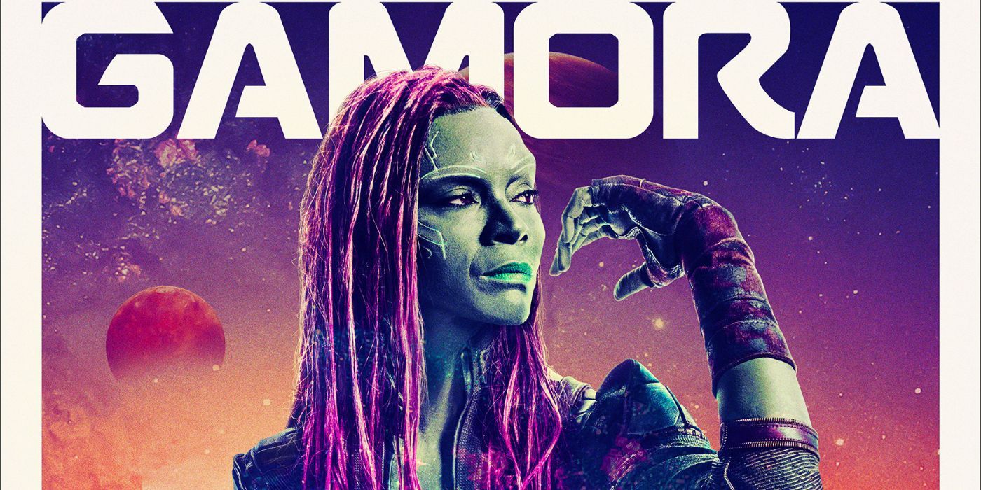 Zoe Saldana as Gamora on a character poster for Guardians of the Galaxy Vol. 3
