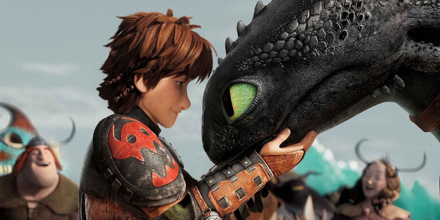 Hiccup and Toothless embracing one another in How to Train Your Dragon