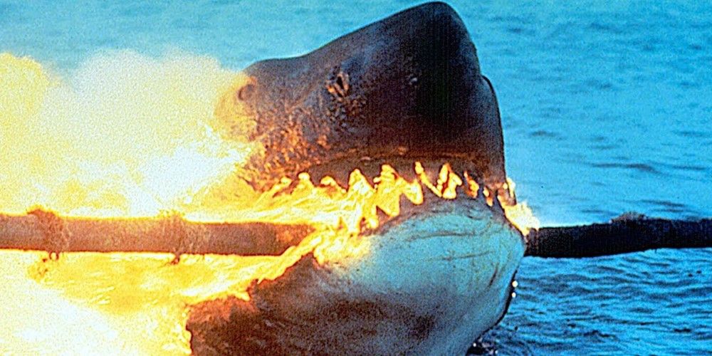 The shark in 'Jaws 2' being electrocuted and catching on fire