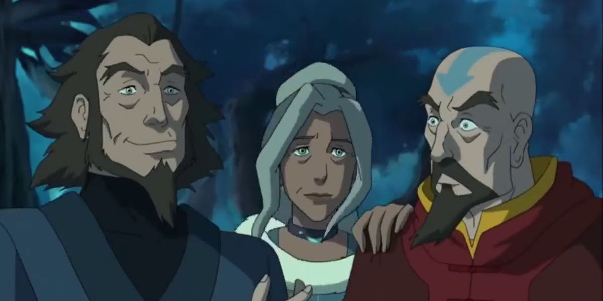 Bumi (Richard Riehle), Kya (Lisa Edelstein), and Tenzin (J. K. Simmons) in 'The Legend of Korra'