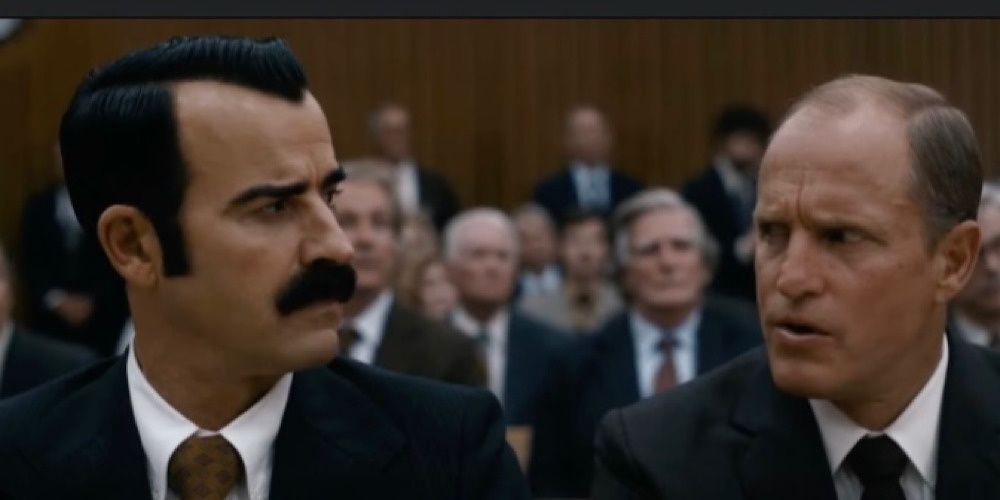 Justin Theroux and Woody Harrelson as G. Gordon Liddy and E. Howard Hunt. 