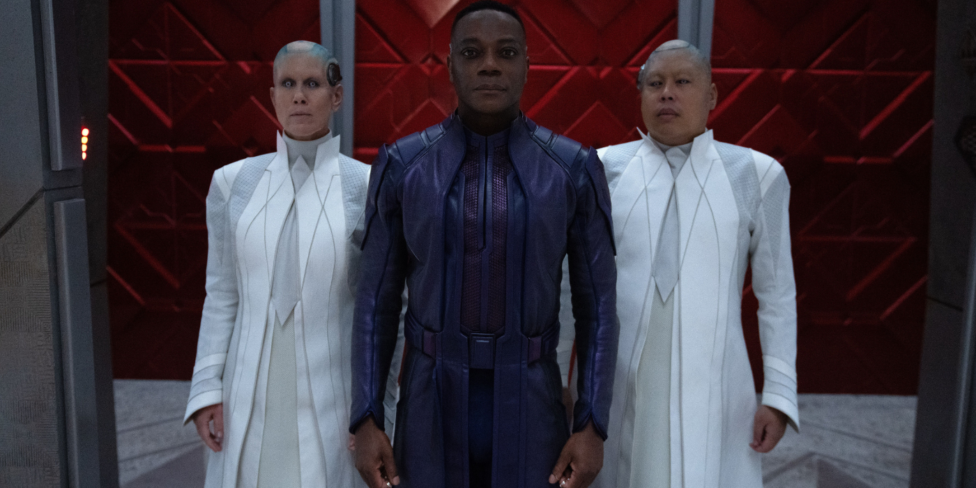 Miriam Shor, Chukwudi Iwuji, and Nico Santos in Guardians of the Galaxy Vol. 3