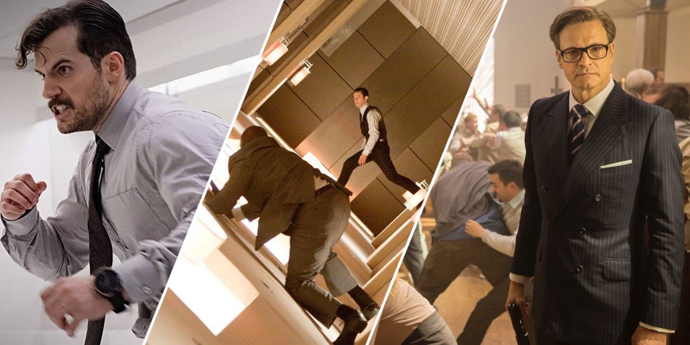 Split image showing characters from Mission Impossible - Fallout, Inception, and Kingsman