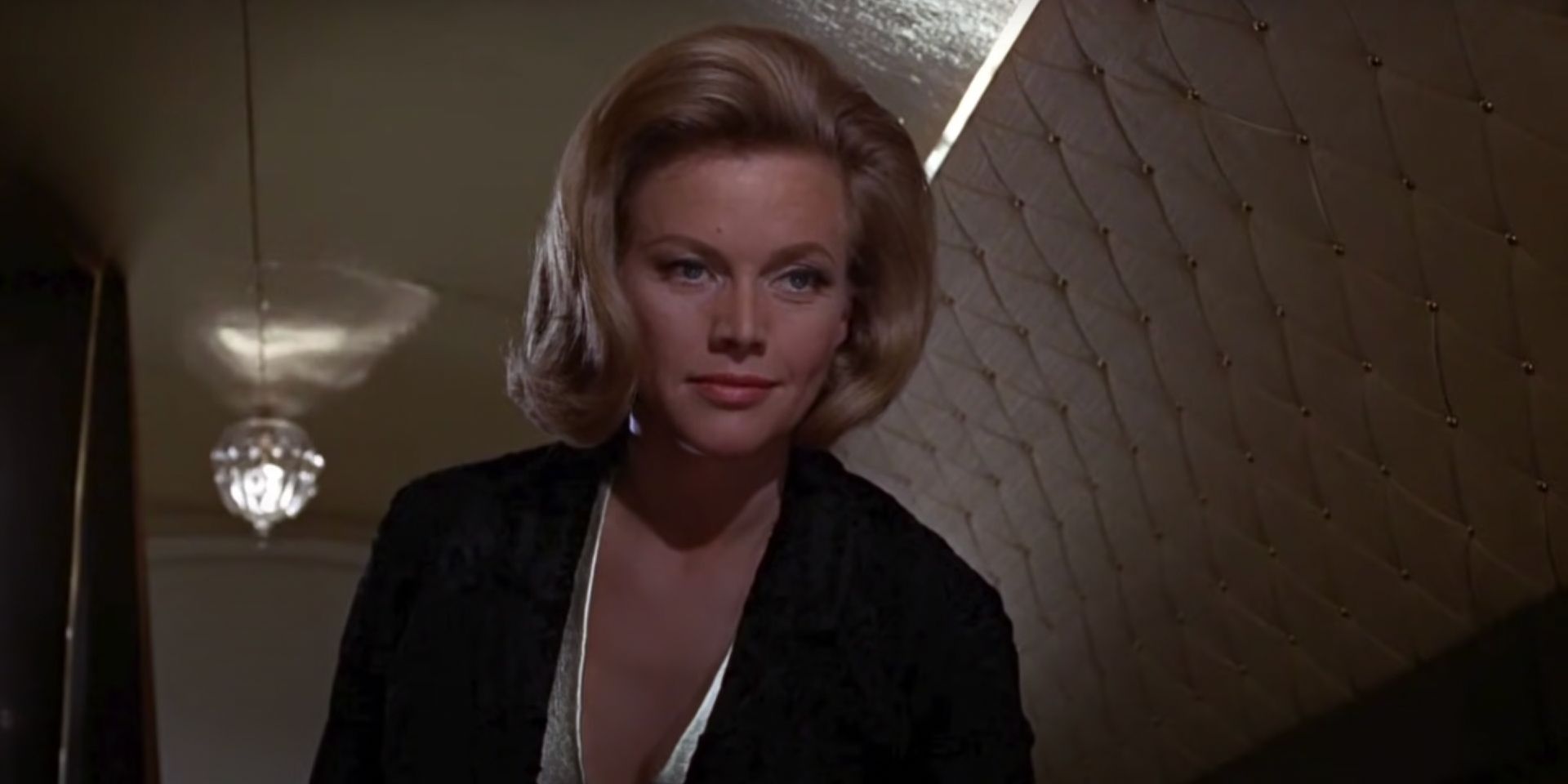 Pussy Galore, played by Honor Blackman, looks ahead in 'Goldfinger'.