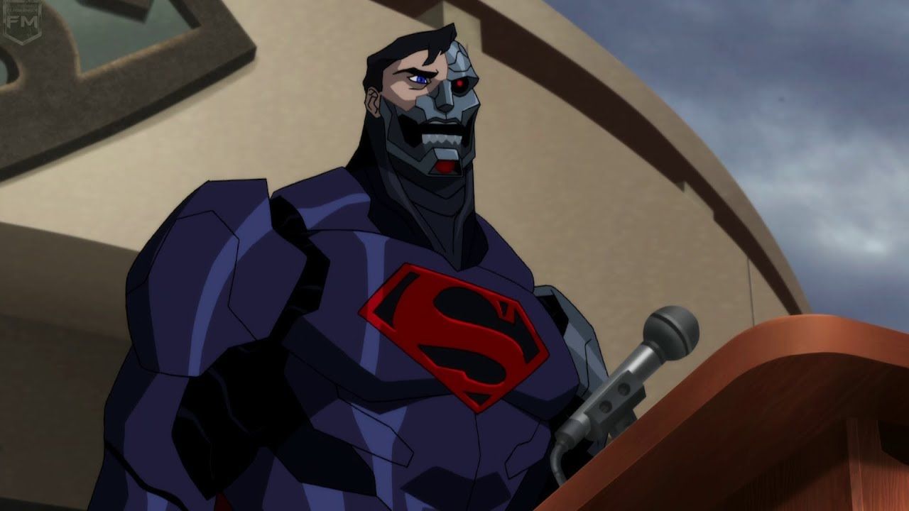 Hank Henshaw as Cyborg Superman giving a speech in 'Reign of the Supermen'