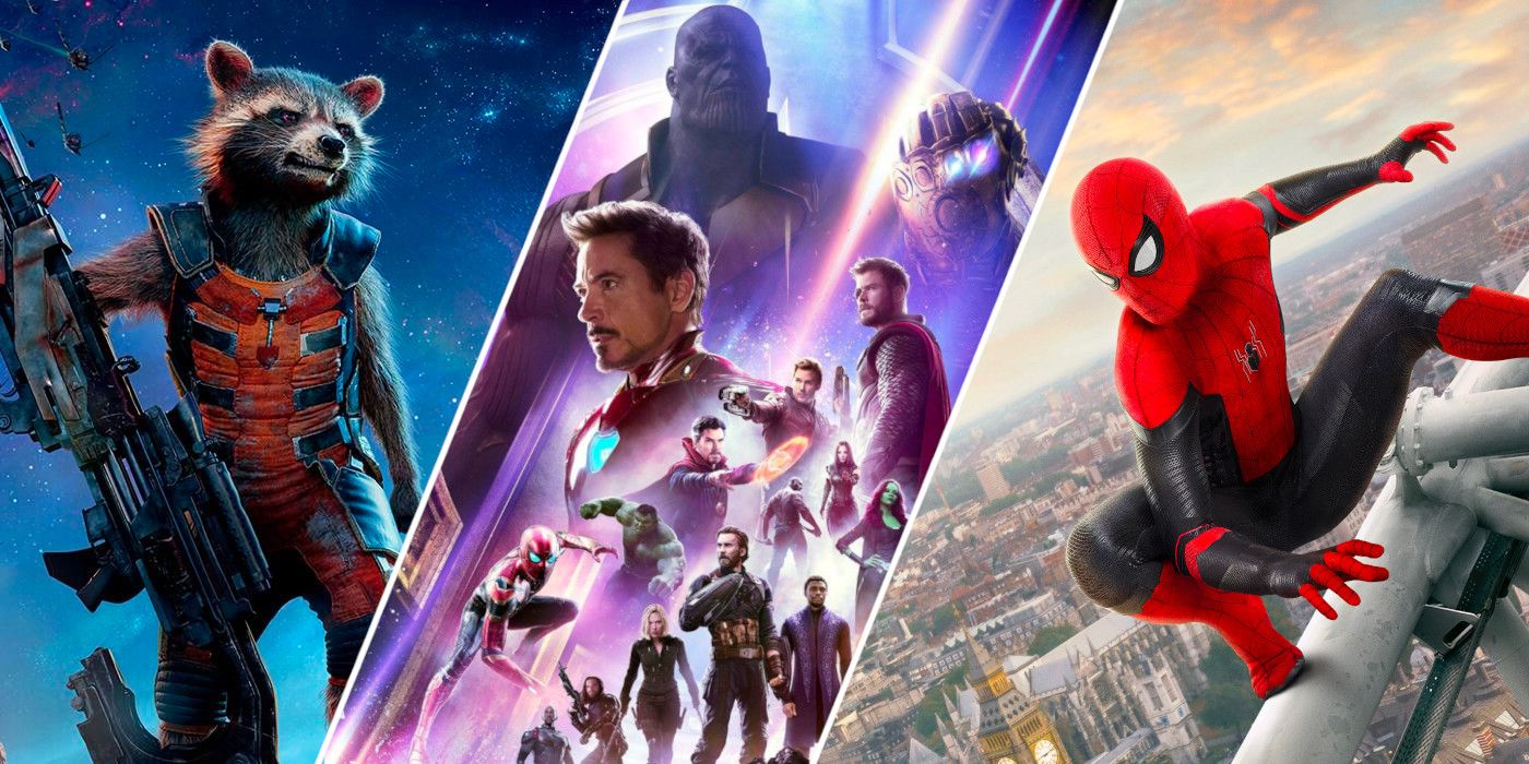 Rocket in Guardians of the Galaxy, characters from Avengers Infinity War, and Peter Parker in Spider-Man Far From Home