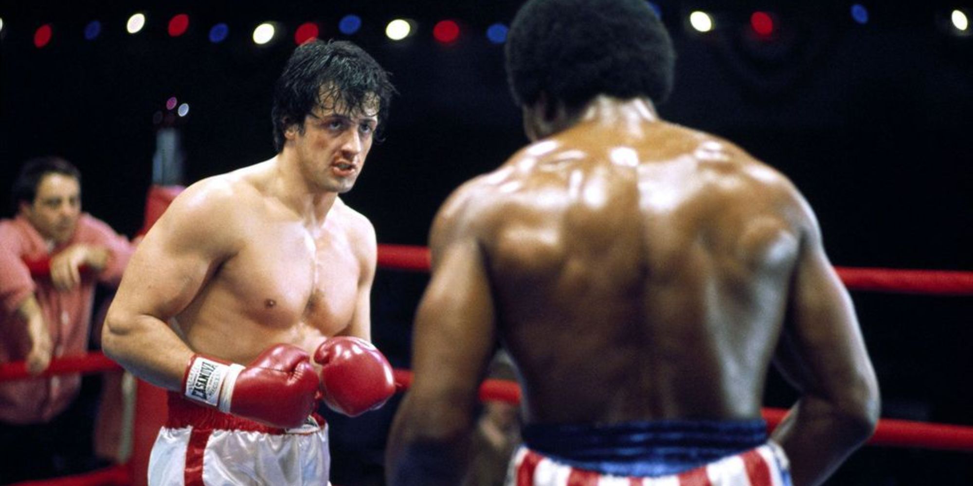 Sylvester Stallone as Rocky Balboa on the ring in Rocky.