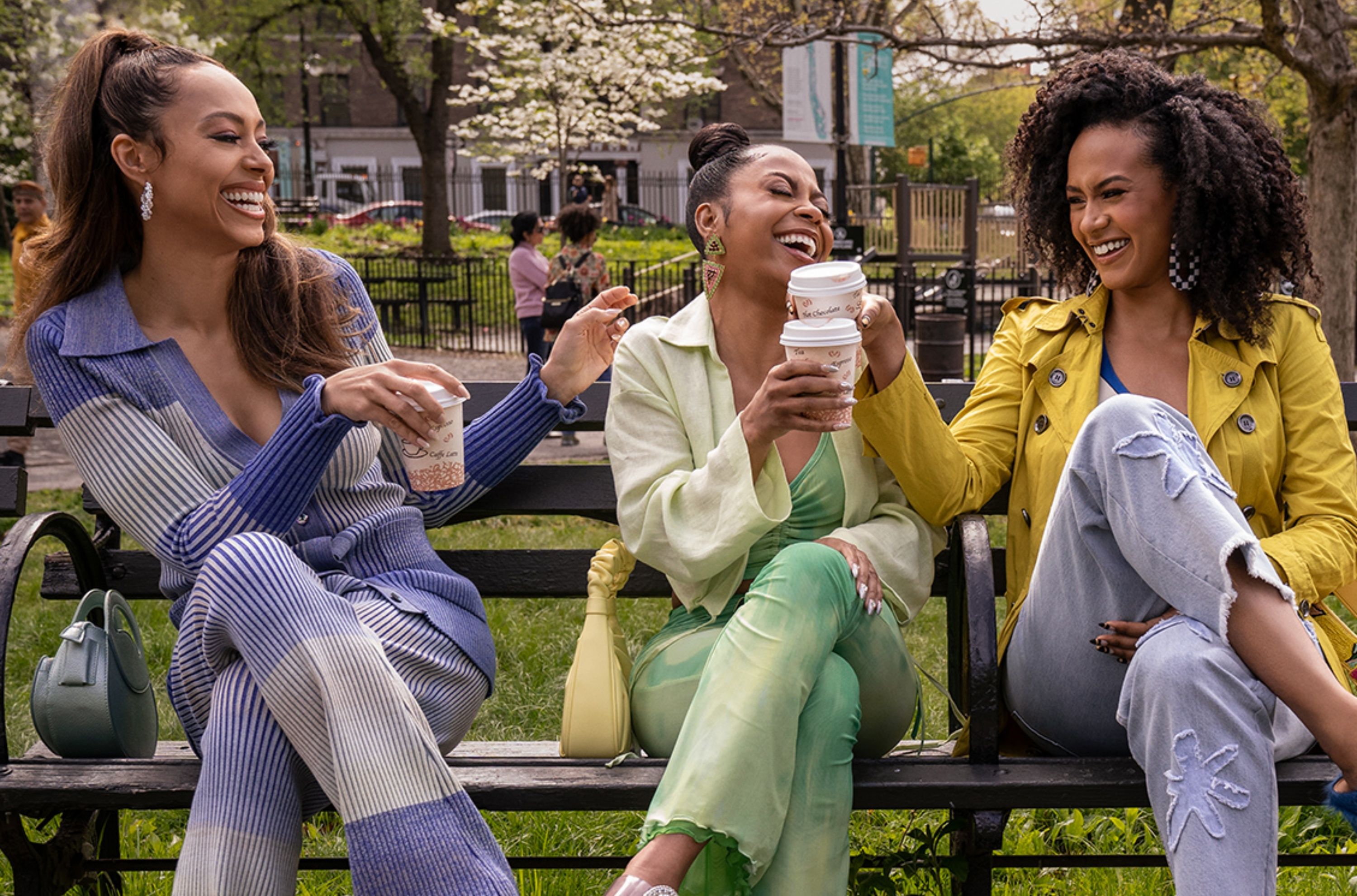 Amber Stevens West as Whitney, Corbin Reid as Sondi, and Bresha Webb as Renee in Season 2 of Run the World