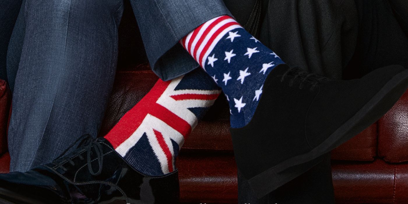 Union Jack and American flag socks on the poster for Red, White & Royal Blue