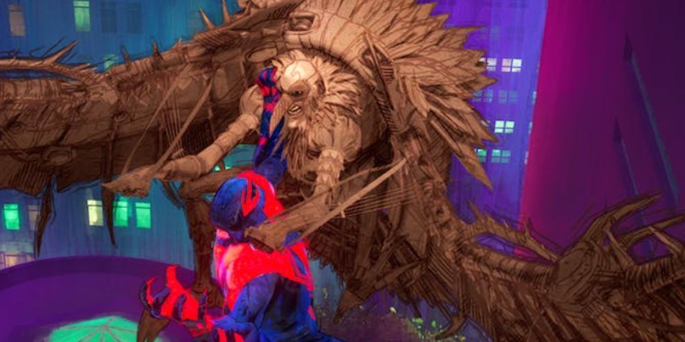 Spider-Man 2099 battling Vulture in 'Spider-Man: Across the Spider-Verse'