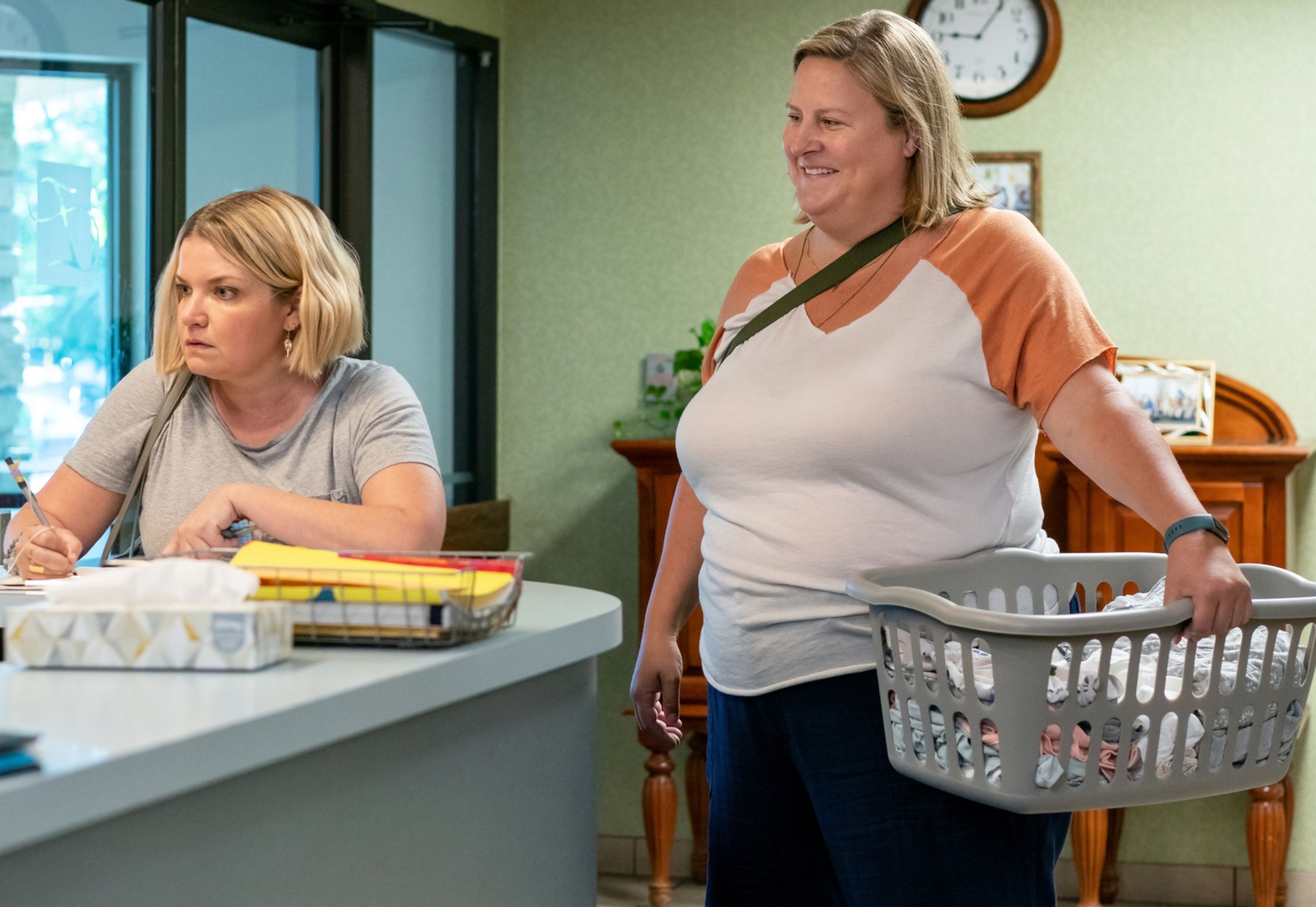 Bridget Everett as Sam and Mary Catherine Garrison as Tricia Miller in Season 2 of Somebody Somewhere