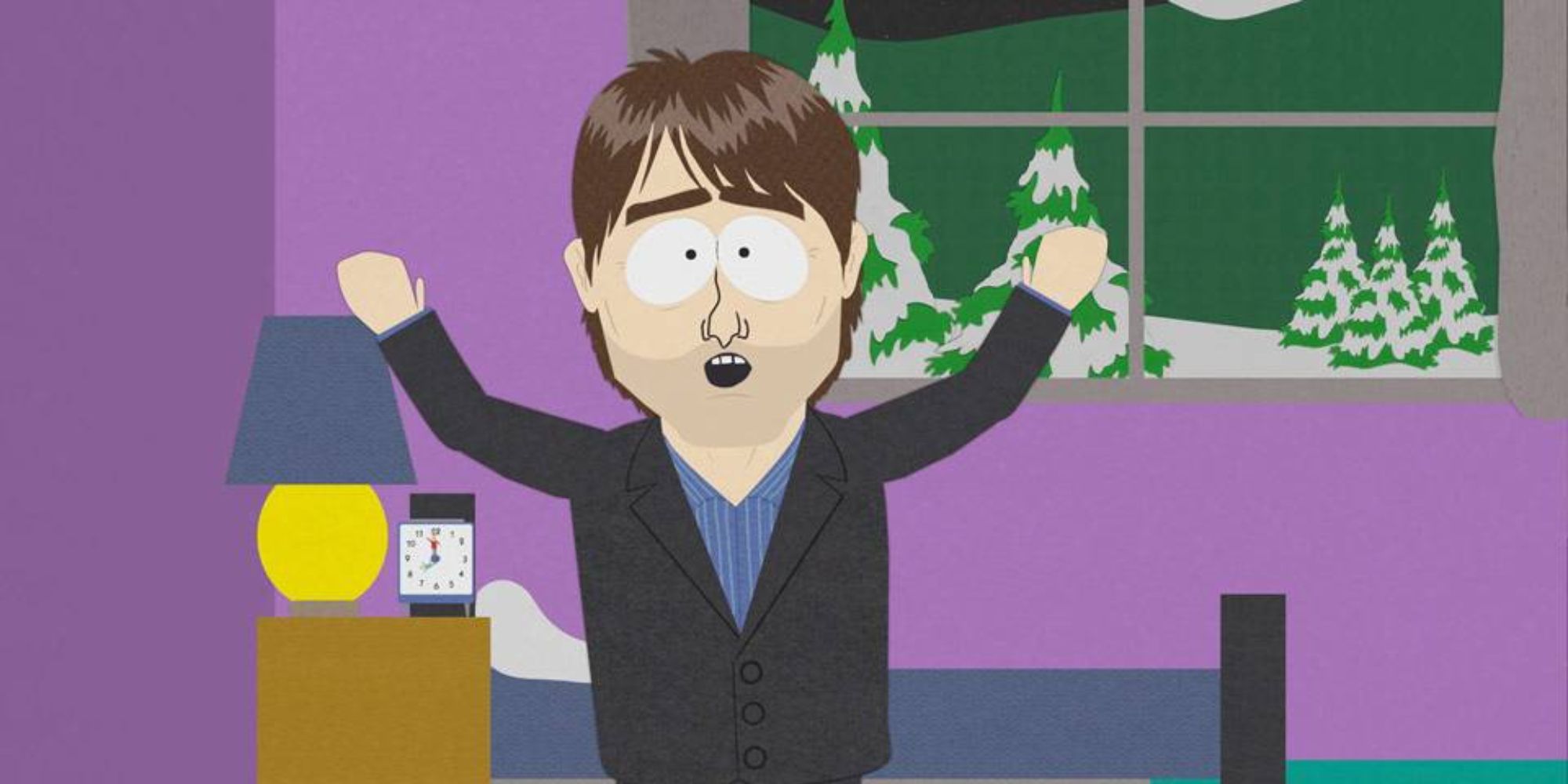 Tom Cruise yells in a bedroom in South Park