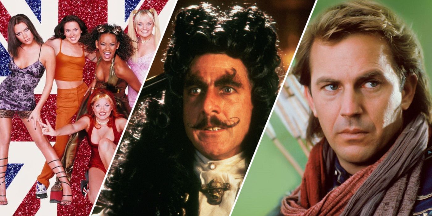 Split image showing Spice World, Hook, and Robin Hood Prince of Thieves