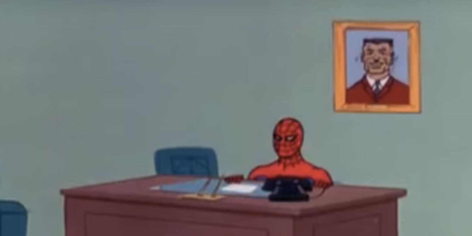 Spider-Man sits at a desk in the 1967 animated series