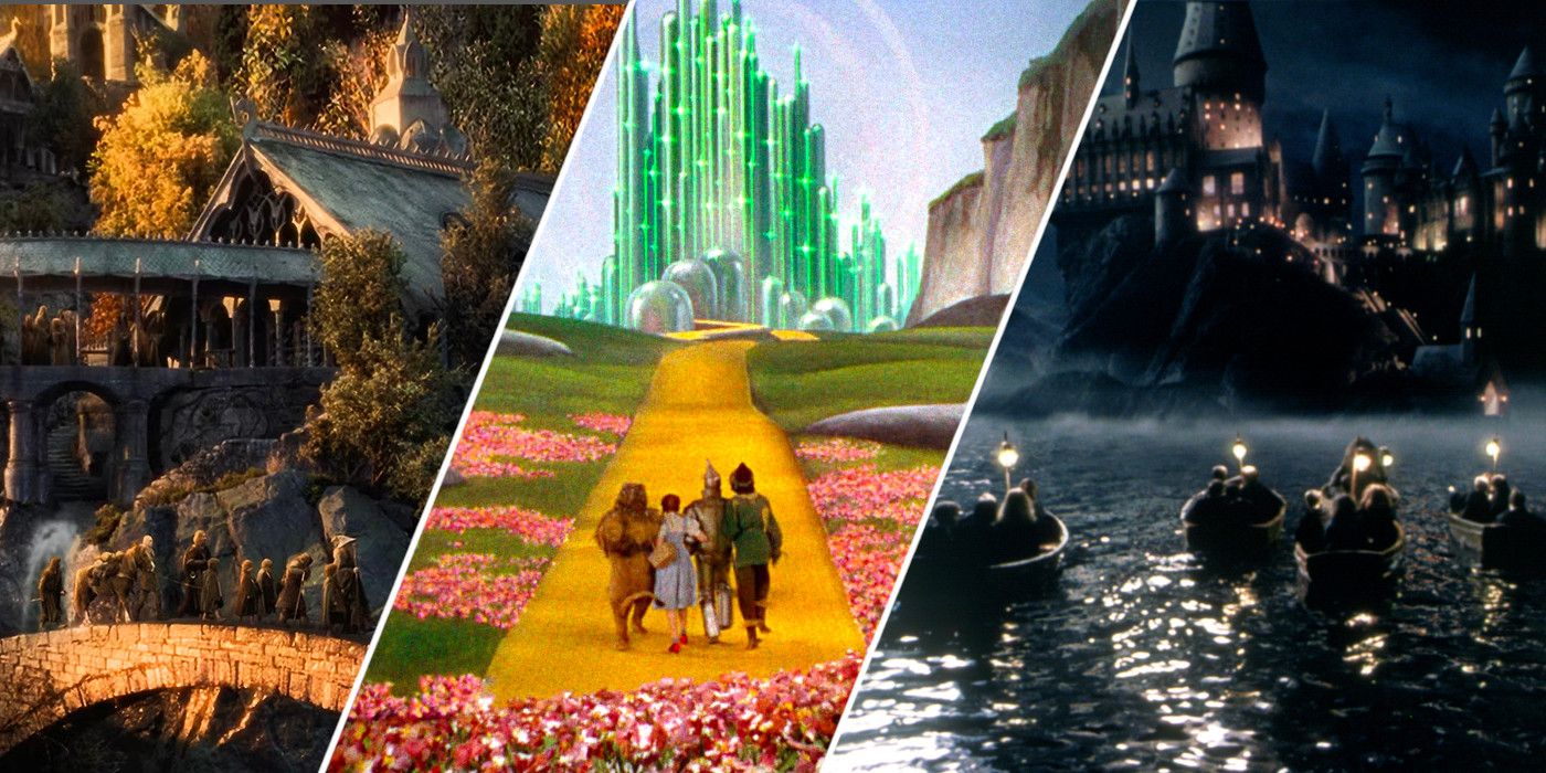 Stills from The Lord of the Rings The Fellowship of the Ring, The Wizard of Oz, and Harry Potter