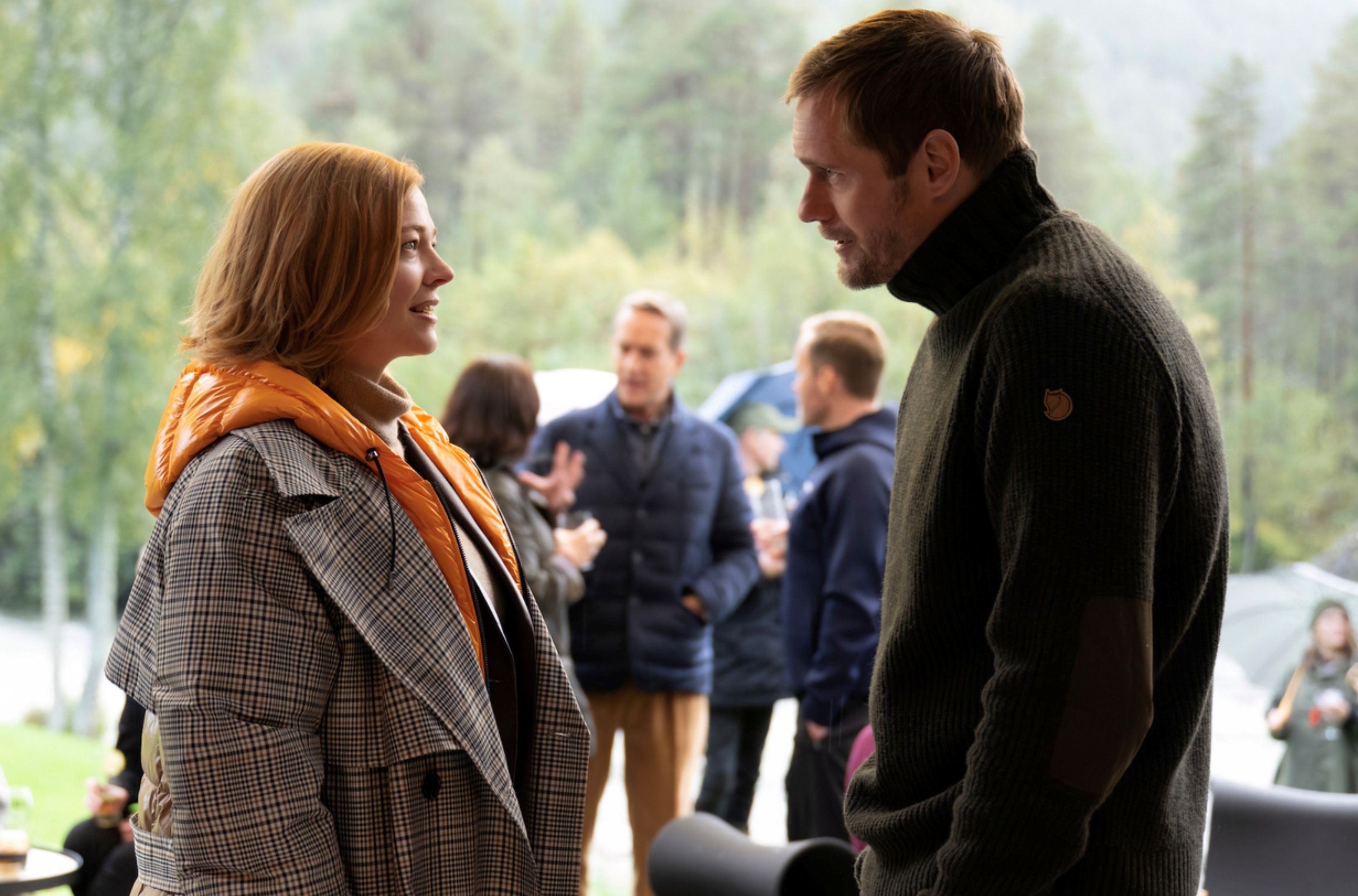 Alexander Skarsgard as tech billionaire Lukas Matsson and Sarah Snook as Shiv Roy in Season 4 of Succession