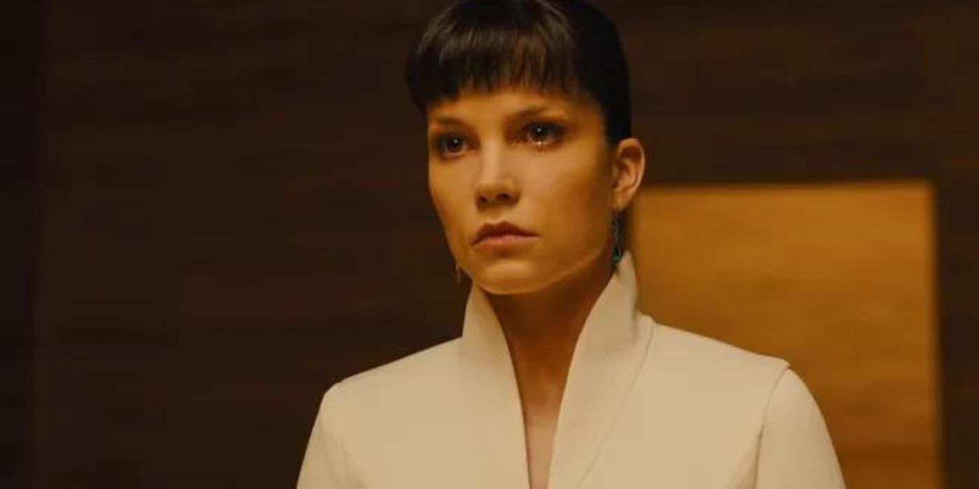 Sylvia Hoeks as Luv staring blankly in Blade Runner 2049