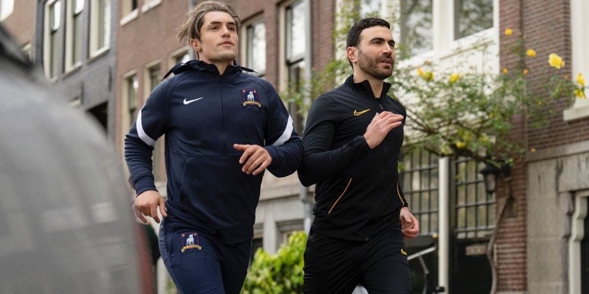 Roy Kent, played by Brett Goldstein, and Jamie Tartt, played by Phil Dunster, going for a jog on 'Ted Lasso'