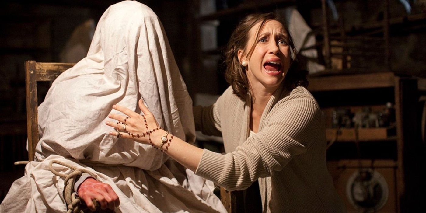 Vera Farmiga screaming and performing an exorcist in The Conjuring