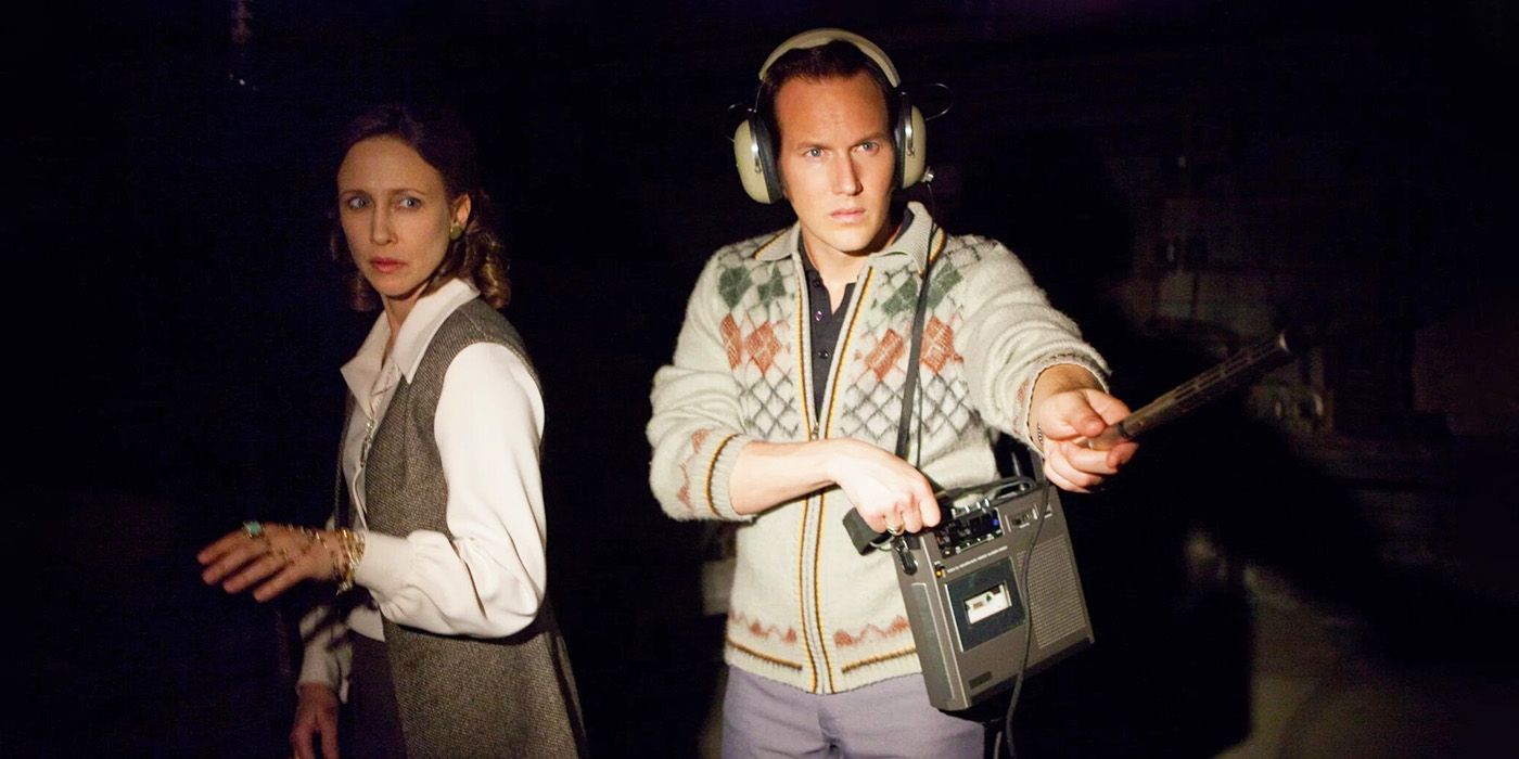 Vera Farmiga and Patrick Wilson investigating a haunted house as Lorraine and Ed Warren in The Conjuring