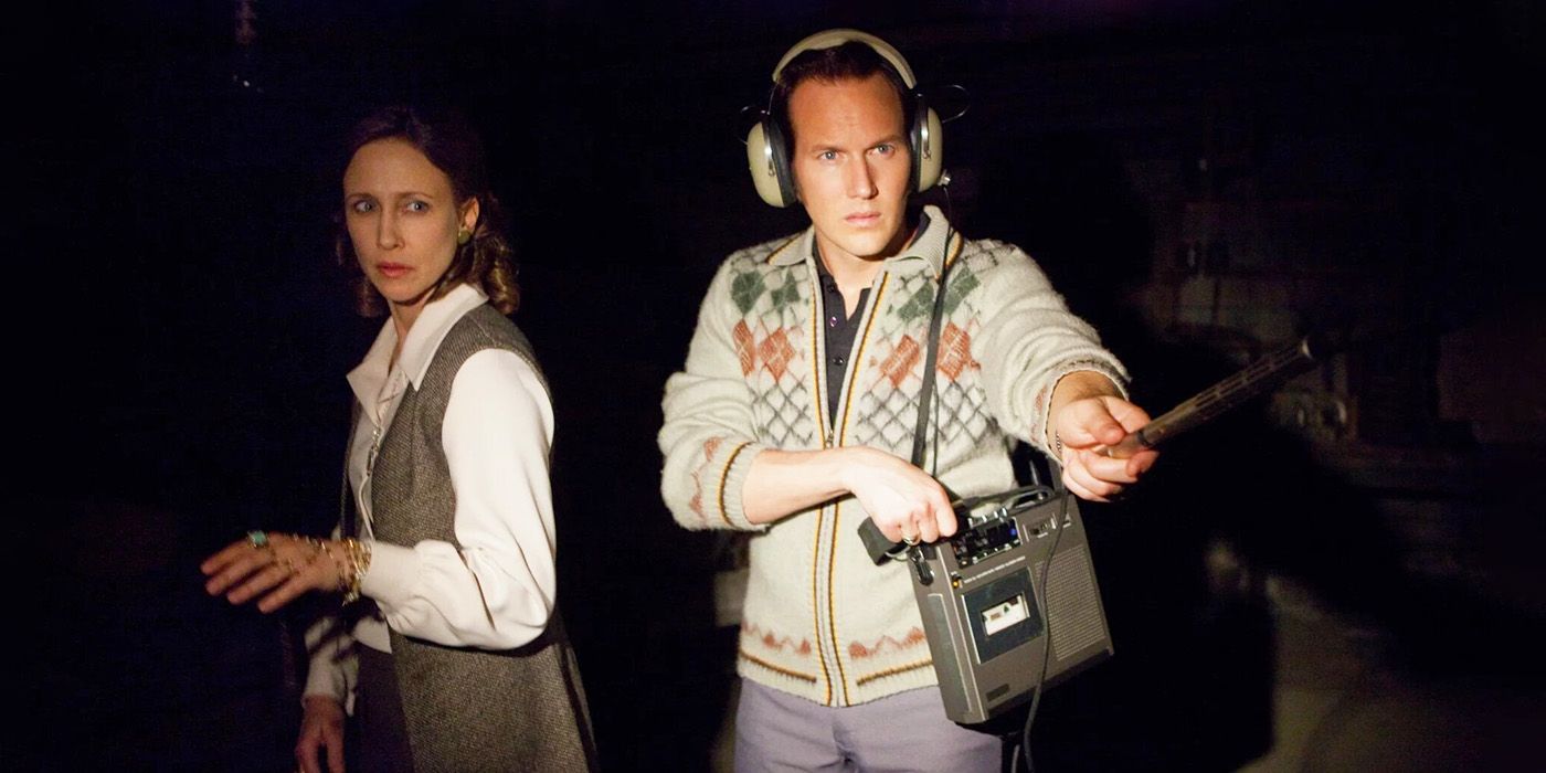 Vera Farmiga and Patrick Wilson investigating a haunted house as Lorraine and Ed Warren in 'The Conjuring.'