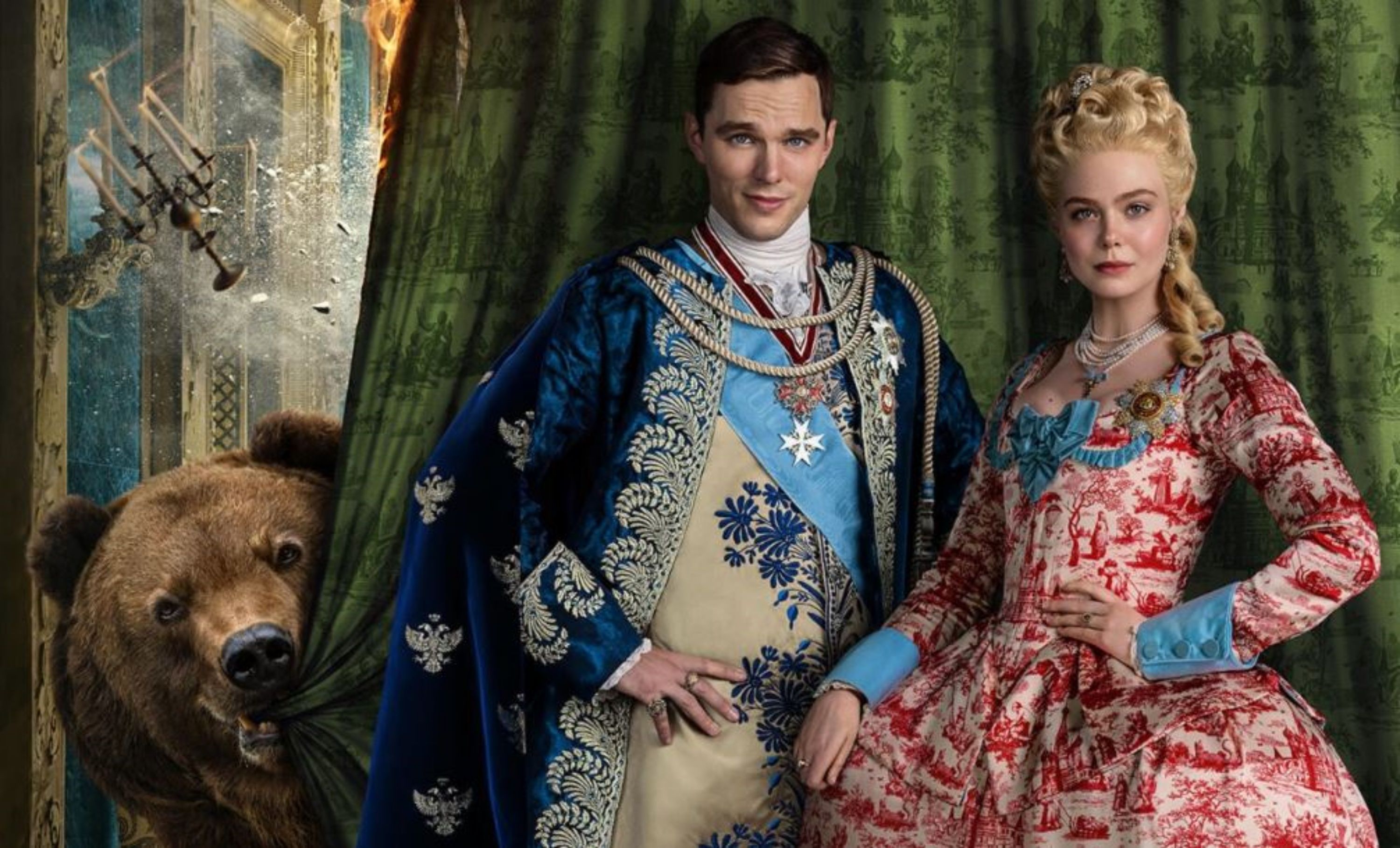 Elle Fanning as Catherine and Nicholas Hoult as Peter in Season 3 of The Great