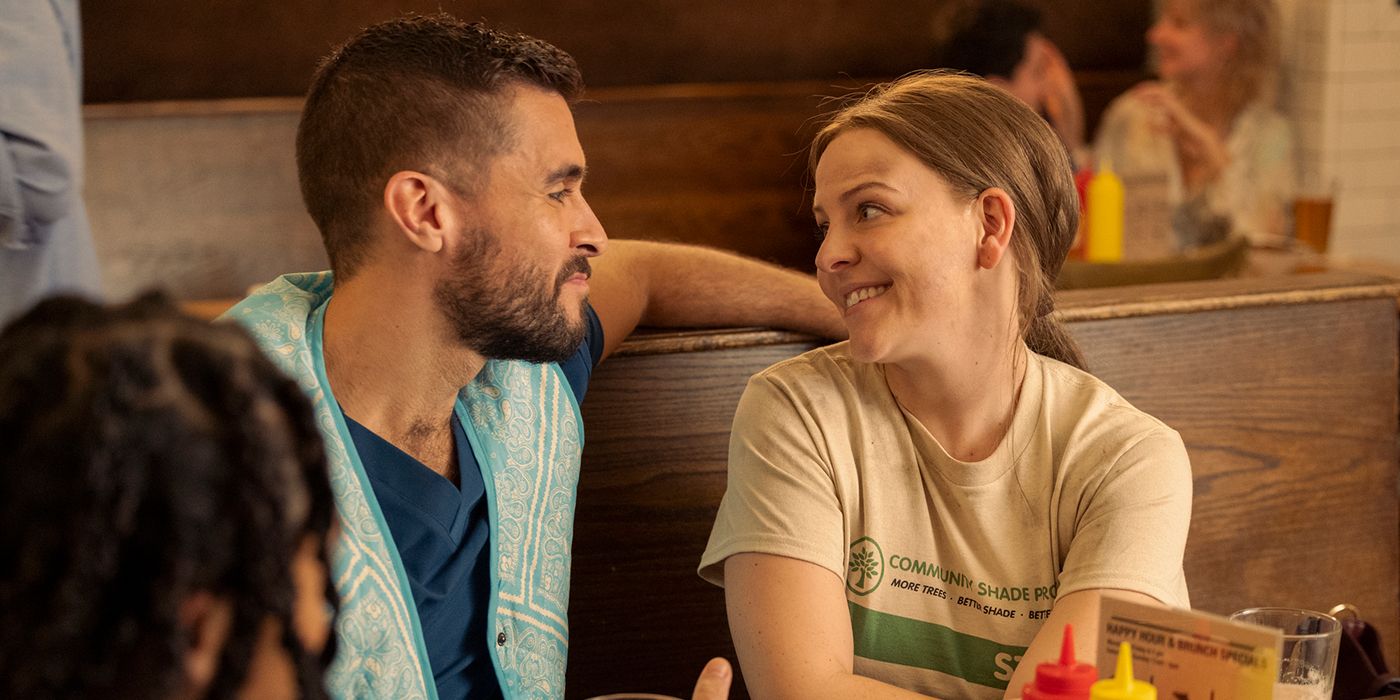 Josh Segarra and Heléne Yorke in a scene from The Other Two Season 3