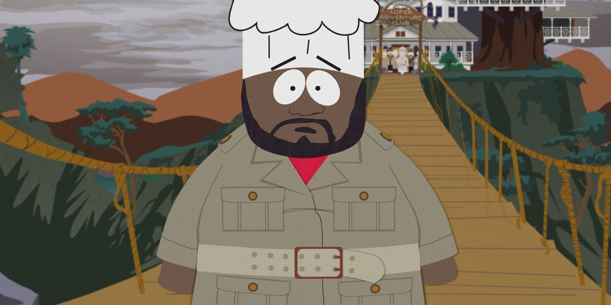 Chef (Issac Hayes) walks over a bridge in The Return of Chef (South Park)