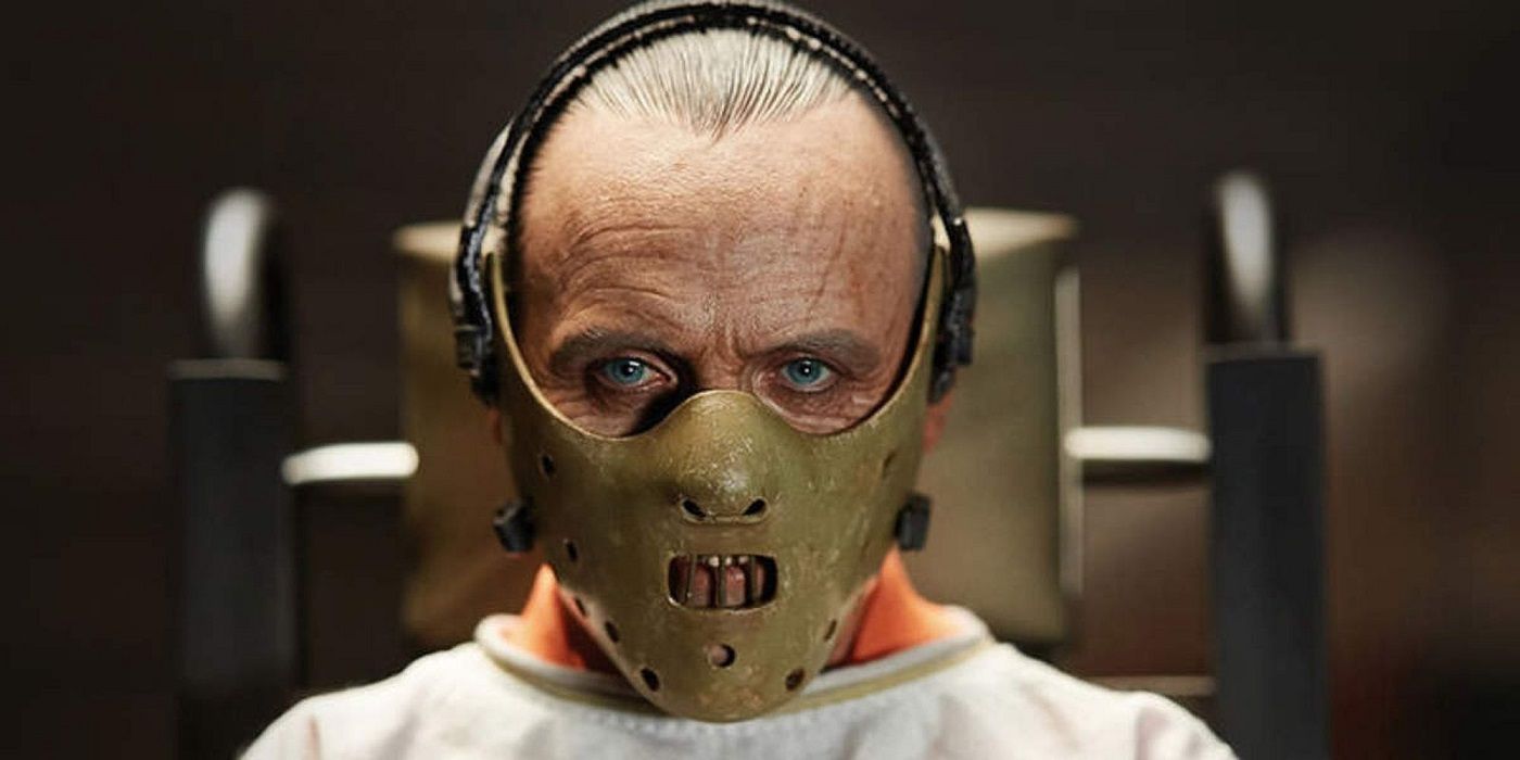 Anthony Hopkins and Hannibal Lecter wearing a muzzle in The Silence of the Lambs